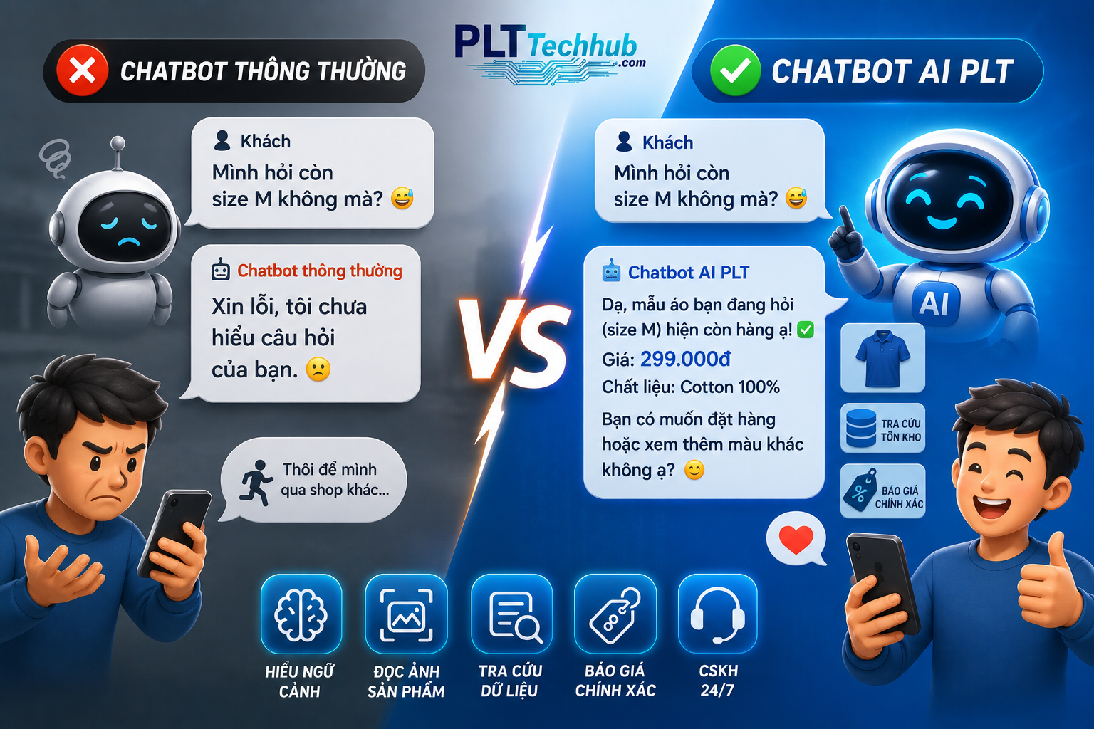 3. Bảng so sánh: Chatbot truyền thống vs. Chatbot AI PLT Techhub